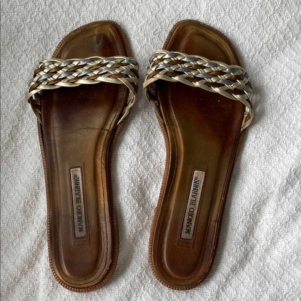 Manolo Blahnik Brown and Gold Women's Sandals